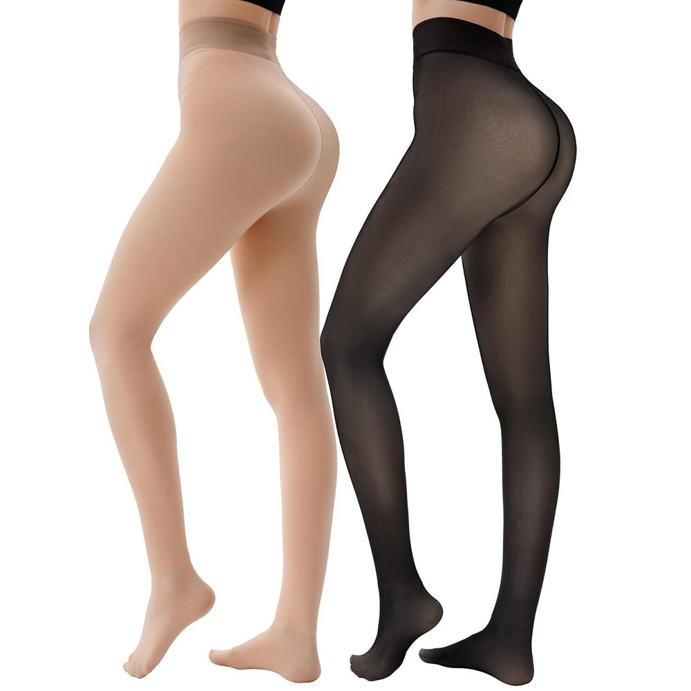 2 Pairs Fleece Lined Tights Women - Warm Sheer Pantyhose Fake